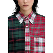 Tommy Hilfiger women’s red checked cotton shirt with two-tone plaid button-up design in red white and dark green black