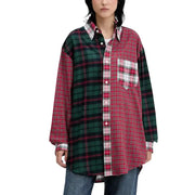 Tommy Hilfiger women’s red and green plaid cotton button-up shirt with contrasting white pocket