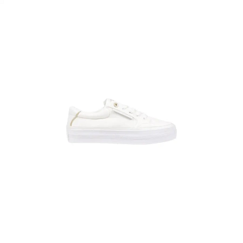 Tommy Hilfiger women’s white cotton low-top sneakers with chunky rubber sole and gold-tone lace eyelets