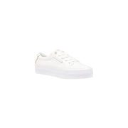 Tommy Hilfiger women’s white cotton low-top sneakers with chunky rubber sole and gold-tone eyelets and heel tab