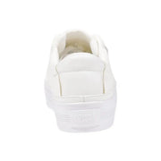 Tommy Hilfiger women’s white cotton platform sneaker with minimalist design and subtle gold stitching along seams