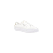 Tommy Hilfiger women’s white cotton low-top sneakers with chunky rubber sole and gold-tone eyelets and heel tab