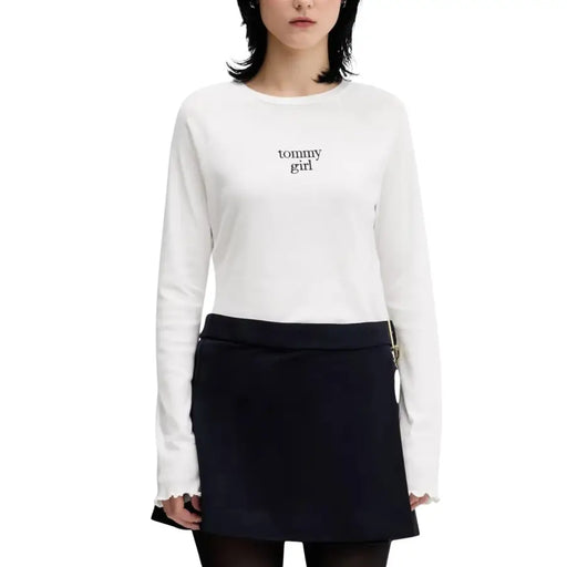 Tommy Hilfiger Tricot à manches longues en coton biologique blanc top avec broderie noire Tommy Girl