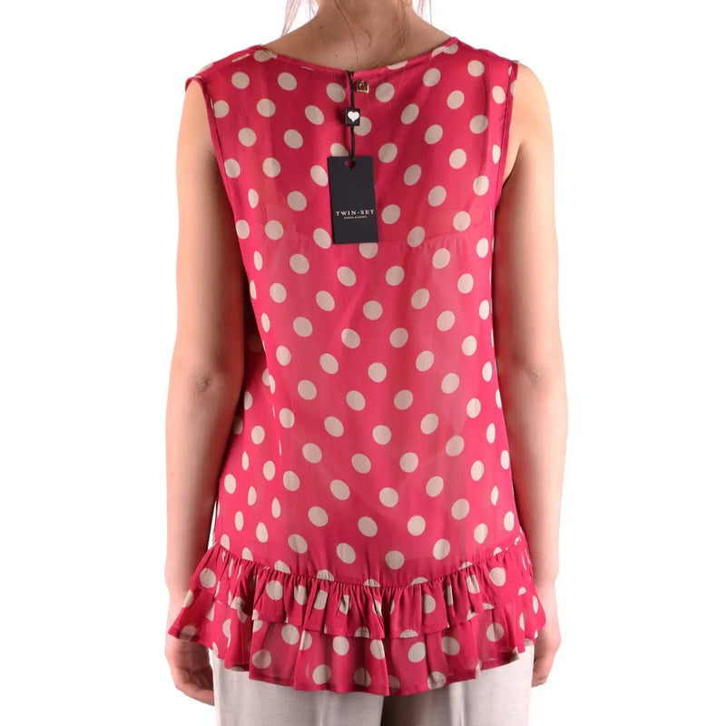 Ensemble deux pièces Simona Barbieri débardeur femme top Robe rouge en polyester à pois blancs et ourlet volanté avec étiquette de marque
