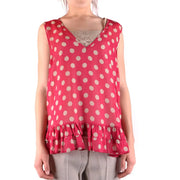 Débardeur rose vif sans manches en polyester top Ensemble Twin-set Simona Barbieri à pois crème et ourlet volanté
