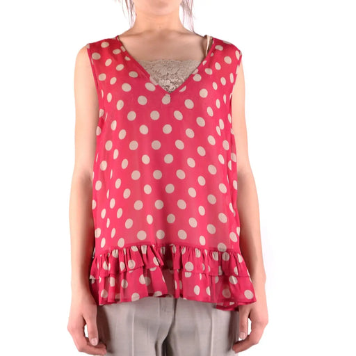 Débardeur rose vif sans manches en polyester top Ensemble Twin-set Simona Barbieri à pois crème et ourlet volanté