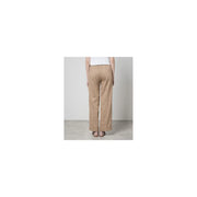 Pantalon en lin beige à fines rayures verticales et taille élastiquée, issu de la collection coton et lin femme Twinset.