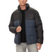 Two-tone puffer jacket showcasing a stylish and modern design for winter fashion