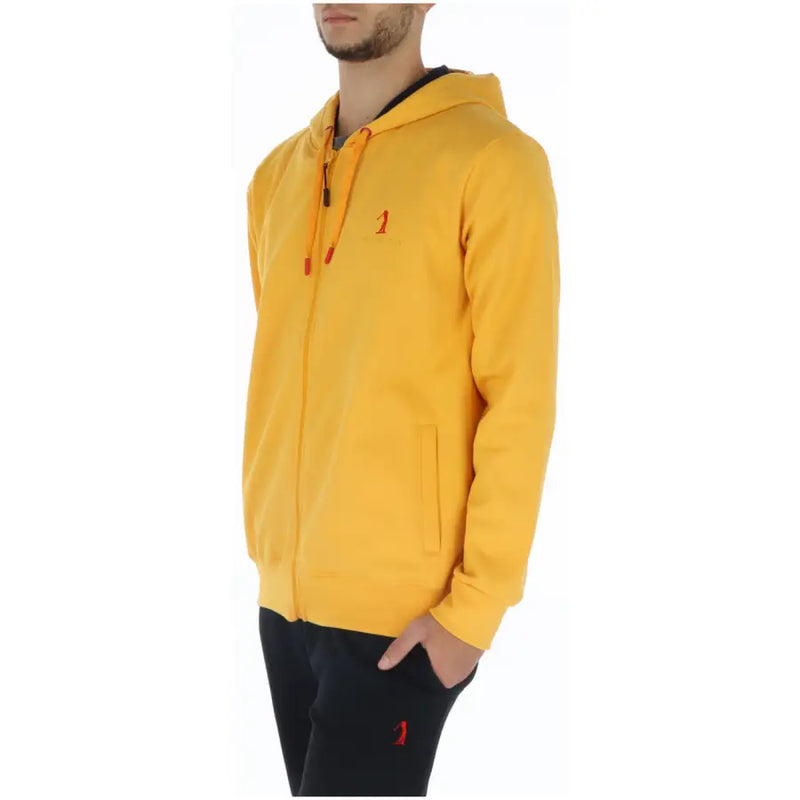 U.S. Golf Club men’s bright yellow zip-up hoodie with red drawstrings and small embroidered chest logo for style and comfort