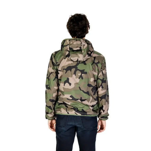 Blazer pour homme US Polo Assn. coupe classique, veste en coton mélangé à capuche avec motif camouflage vert, beige et noir.