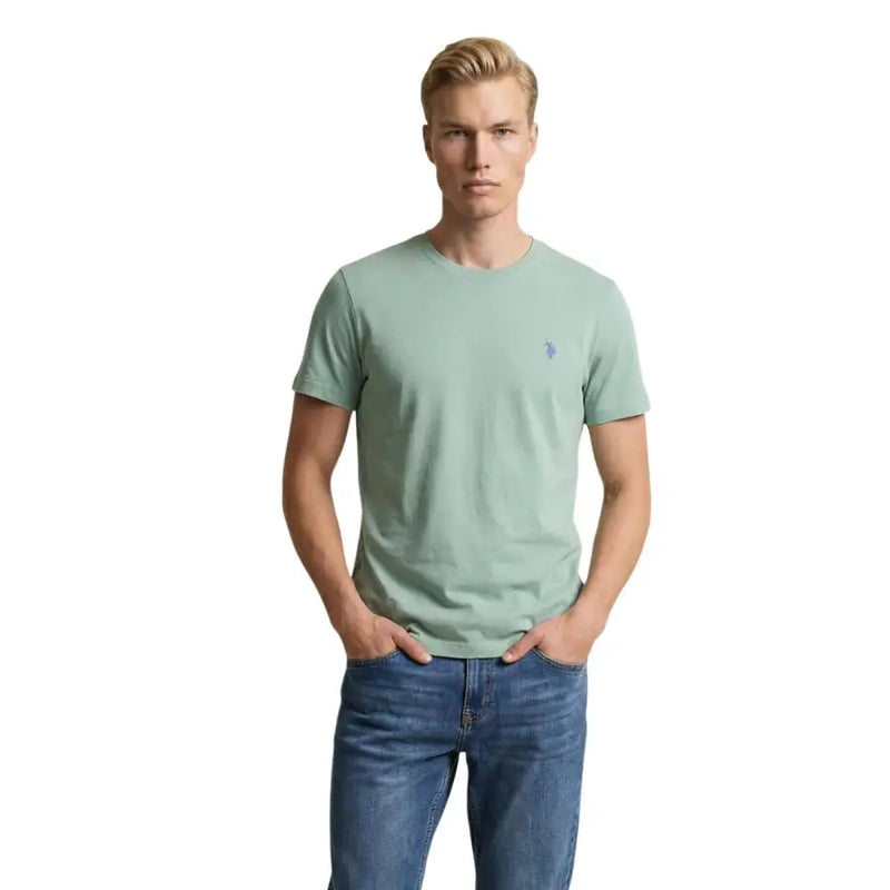 T-shirt homme US Polo Assn. vert clair en coton, manches courtes, col rond et logo brodé sur la poitrine gauche