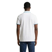 Polo homme US Polo Assn. coupe classique en coton blanc avec liseré bleu clair au col et aux poignets, taille L