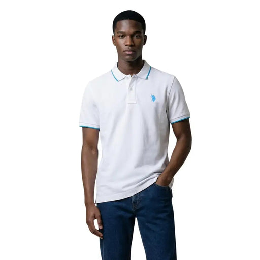 Polo blanc US Polo Assn. pour homme, coupe classique, en coton, taille L (vue de face).