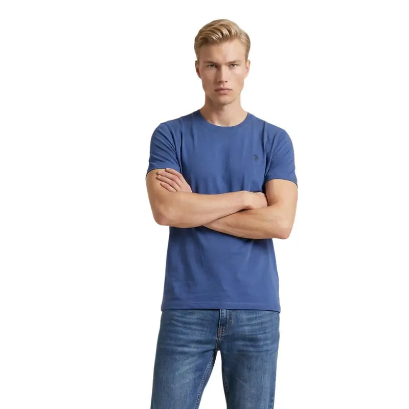 T-shirt bleu en coton, coupe classique, col rond t-shirt avec petit logo brodé sur la poitrine gauche par US Polo Assn. pour homme taille moyenne