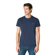 T-shirt homme bleu marine US Polo Assn. en coton, coupe classique, manches courtes, col rond et logo brodé rouge.