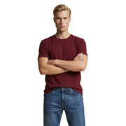 T-shirt homme US Polo Assn. en coton, coupe classique, bordeaux, manches courtes, col rond, avec petit logo polo bleu brodé sur la poitrine.