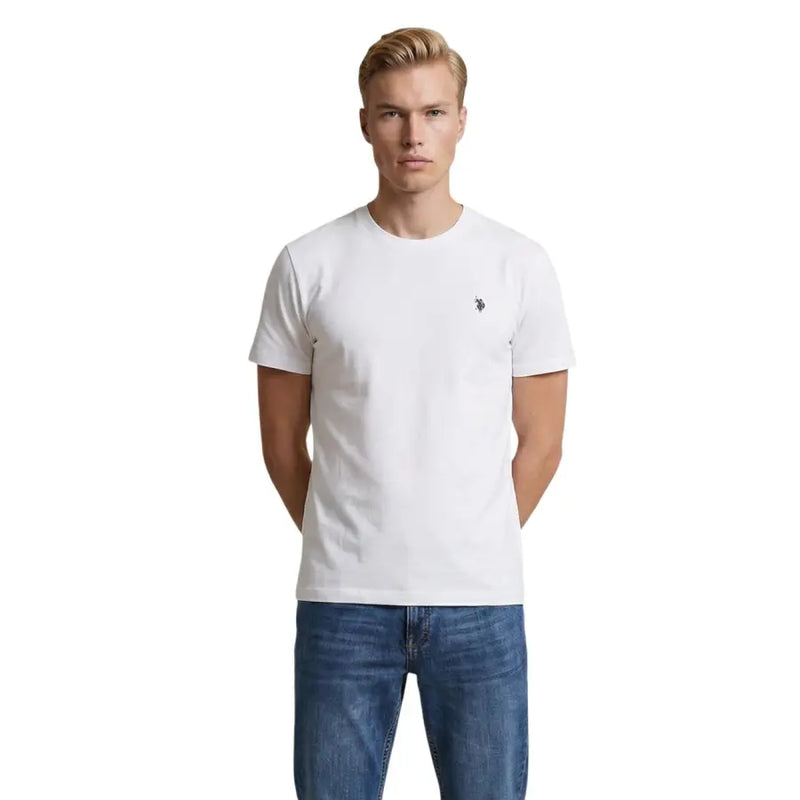 T-shirt blanc en coton à col rond avec petit logo brodé sur la poitrine gauche, US Polo Assn, coupe classique homme, taille M