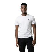 T-shirt blanc à manches courtes et col rond en coton t-shirt avec un petit logo noir brodé sur la poitrine gauche par US Polo Assn