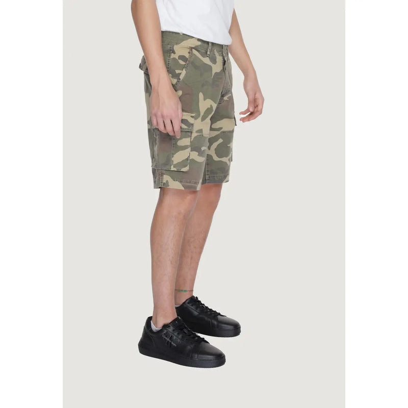 Short cargo US Polo Assn. pour homme, motif camouflage vert olive et beige, poches latérales, vue de face