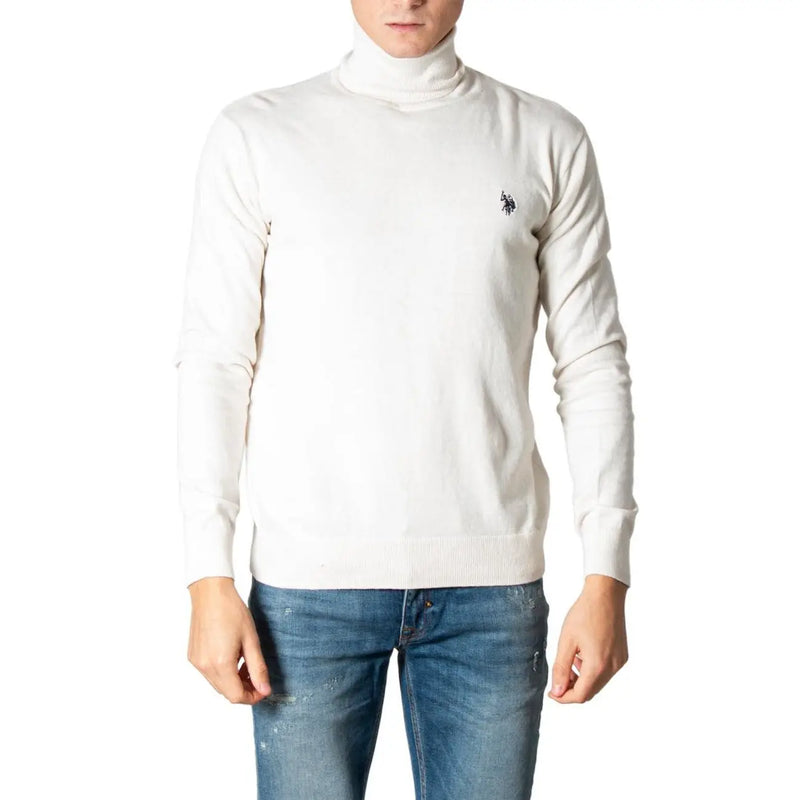 Pull US Polo Assn. pour homme, blanc avec petit logo noir brodé sur la poitrine gauche, vue de face