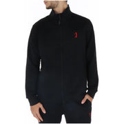 Black zip-up track jacket from U.S. sweatshirts collection with red embroidered logo on the left chest