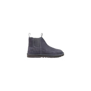 Bottes Chelsea Ugg pour homme en similicuir beige avec empiècements latéraux élastiques en daim gris foncé et semelle en caoutchouc
