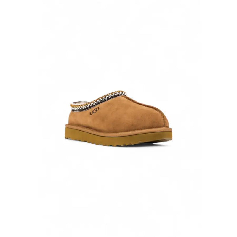 Ugg women’s beige tan suede slippers with zigzag trim