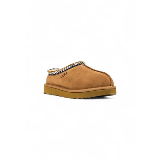 Ugg women’s beige tan suede slippers with zigzag trim