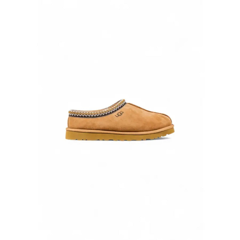 Ugg beige suede round toe slip-on mule with braided trim