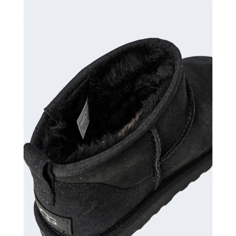 Ugg women leather boots black classic ultra mini with plush shearling lining and suede exterior front view