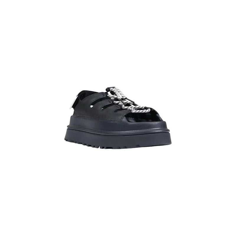 Ugg women sandals black polyurethane platform sandal with chunky sole and decorative silver-toned laces