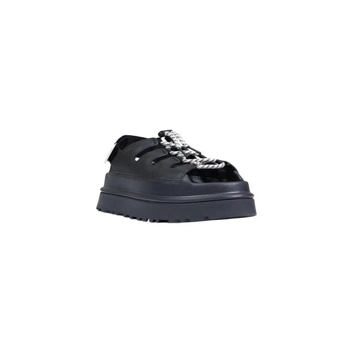 Sandales Ugg pour femmes, sandales à plateforme en polyuréthane noir avec semelle épaisse et lacets décoratifs argentés