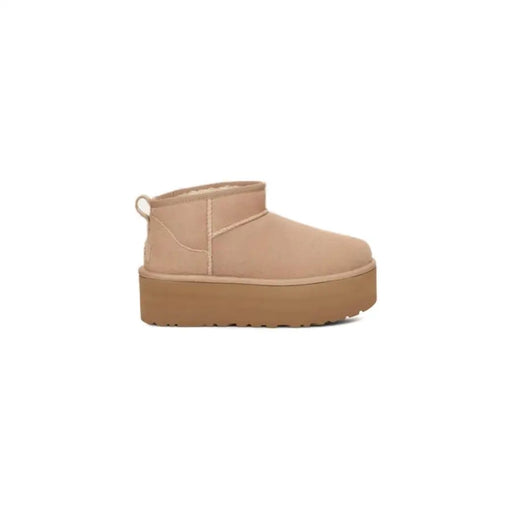 UGG Women’s Beige Suede Platform Ankle Boots with Tan Sole