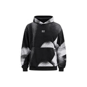 Under Armour Sweat à capuche noir pour homme en molleton de coton mélangé, orné d'un motif abstrait de vagues blanches et d'une doublure de capuche texturée grise.