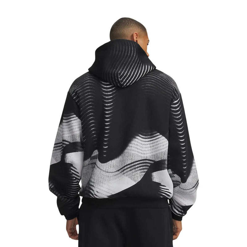 Under armour Sweat à capuche noir pour homme en polaire mélangée de coton avec un motif abstrait audacieux de vagues blanches et grises sur le devant