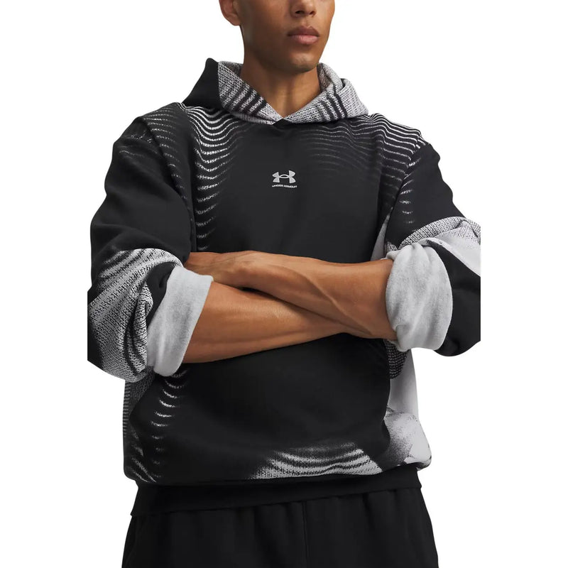 Under armour Sweat à capuche noir pour homme en molleton de coton mélangé avec motif ondulé sur les manches, la doublure de la capuche et le bas du corps
