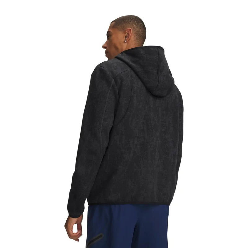 Under Armour Sweat à capuche noir en polaire pour homme, avec tissu chiné texturé et détails de surpiqûres ton sur ton discrets.