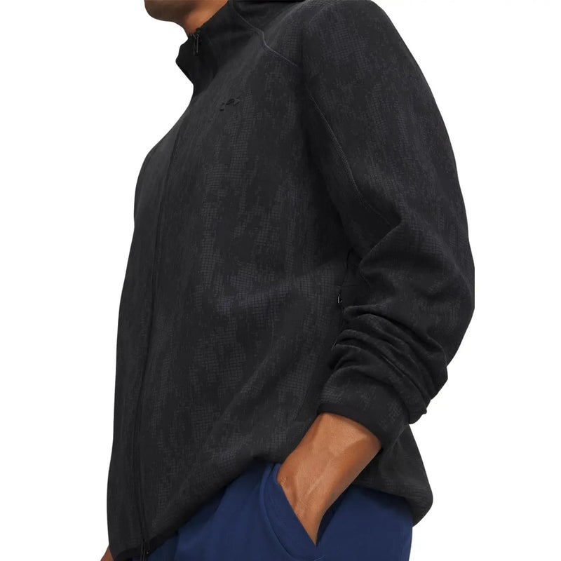 Under Armour Sweat à capuche zippé noir pour homme en polaire texturée avec détails de motifs discrets.
