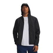 Under armour Sweat à capuche noir en polaire pour homme, avec capuche, motif texturé discret et fermeture éclair intégrale sur le devant.