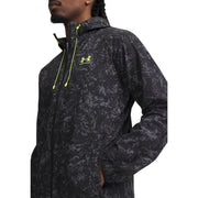 Under armour Veste à capuche noire pour homme en polyester avec motif marbré noir et gris et tirettes de fermeture éclair jaune fluo