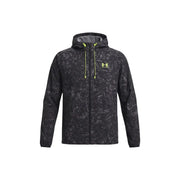 Under armour Veste à capuche noire pour homme en polyester avec motif marbré noir et gris et tirettes de fermeture éclair jaune fluo