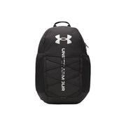 Under armour Sac à dos homme en polyester imprimé noir avec logo blanc, marquage vertical et empiècements latéraux en mesh.