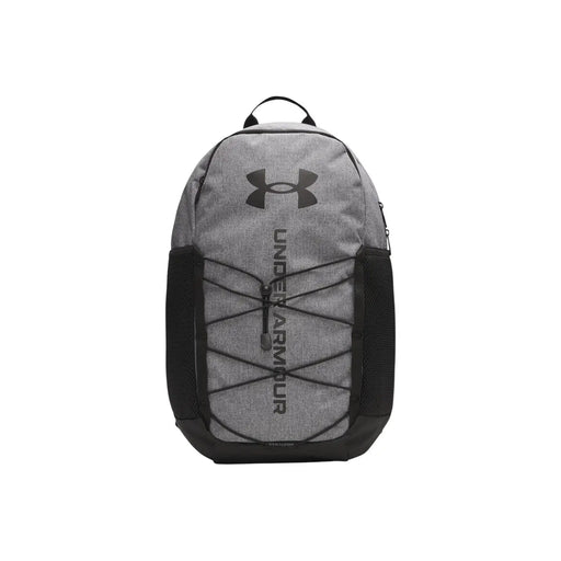 Under armour Sac à dos Hustle Sport 6.0 pour homme, gris, 26 L, avec corps en tissu texturé, panneaux latéraux en mesh et sangles croisées.