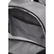 Under Armour Sac à dos pour ordinateur portable Hustle Sport 6.0 pour homme, en tissu gris chiné, avec fermeture éclair noire et doublure intérieure.