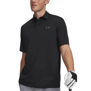 Under armour Polo noir pour homme avec logo gris discret, manches courtes, en polyester, idéal pour une tenue décontractée.