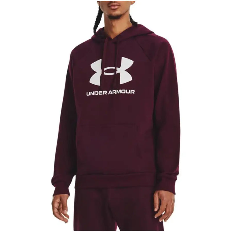 Under Armour men sweatshirts fall winter collection maroon hoodie with white logo and brand name across the chest