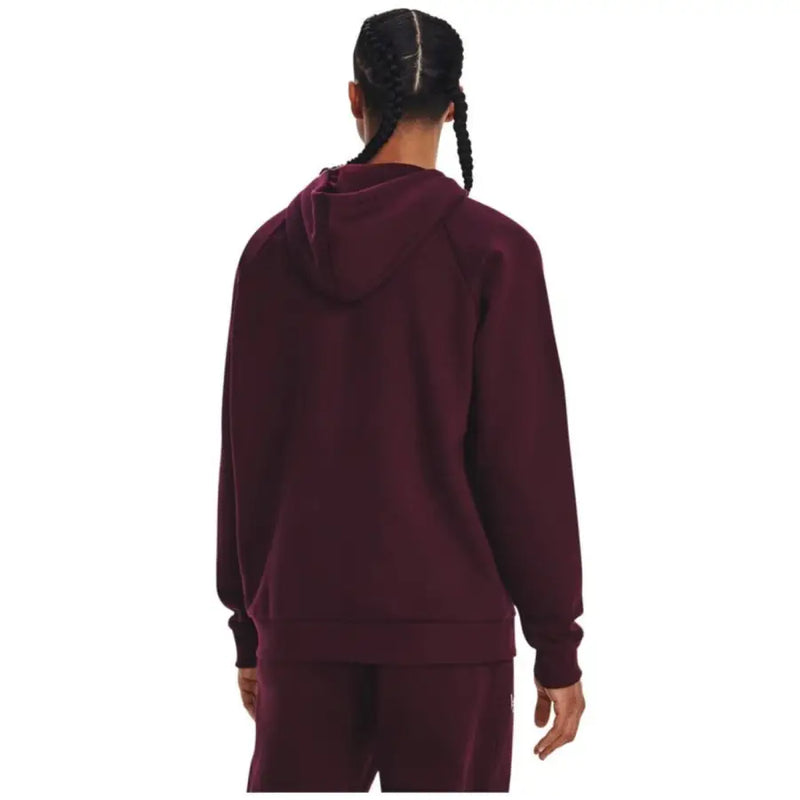 Maroon Under Armour men hooded sweatshirt with ribbed cuffs and hem featuring a relaxed fit for fall winter use