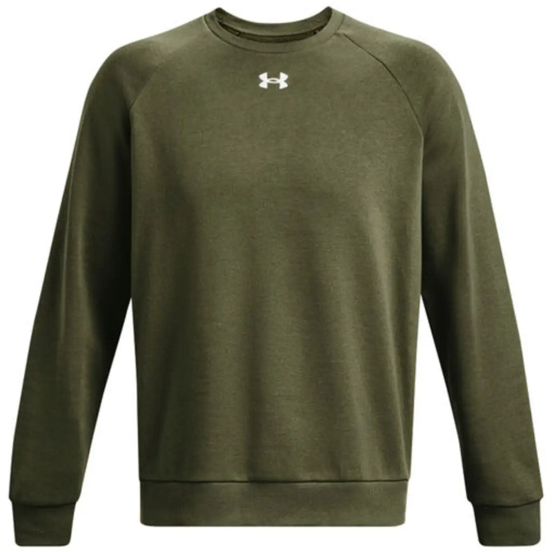 Olive green under armour men sweatshirt in soft blend with white logo suitable for fall winter wear
