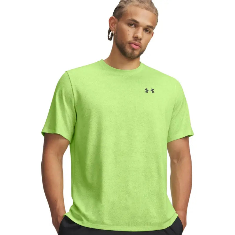 Under Armour T-shirt homme vert fluo vif en polyester avec logo noir sur la poitrine, col rond, modèle 6005920