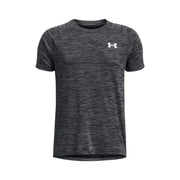 Under armour T-shirt homme gris chiné en polyester à manches courtes, manches courtes, logo blanc sur la poitrine.